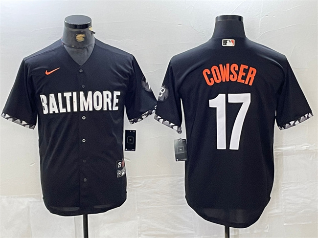 Men's Baltimore Orioles #17 Colton Cowser Black 2023 City Connect Cool Base Stitched Baseball Jersey
